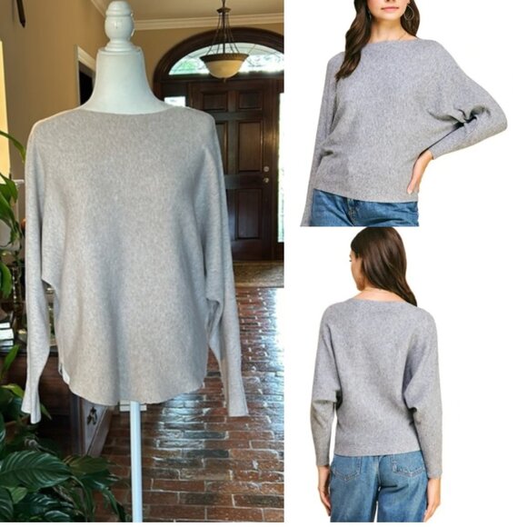 Vila Milano Neutral Tan Boat Neck Rib Knit Dolman Sleeve Sweater szL - Picture 10 of 10